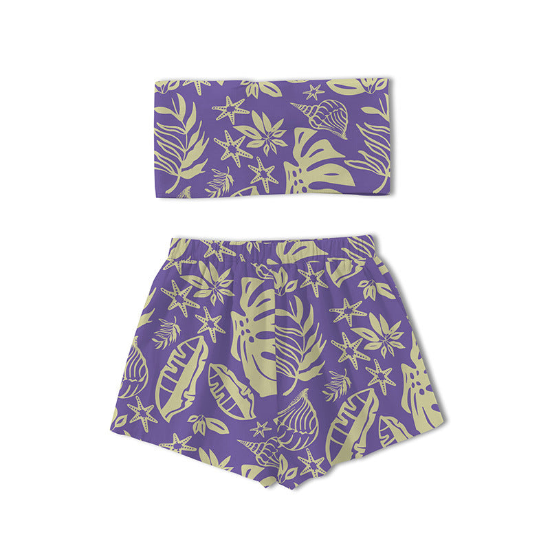 Dame Bandeau-bikini-sæt med legende blad- og muslingemotiv Stilla