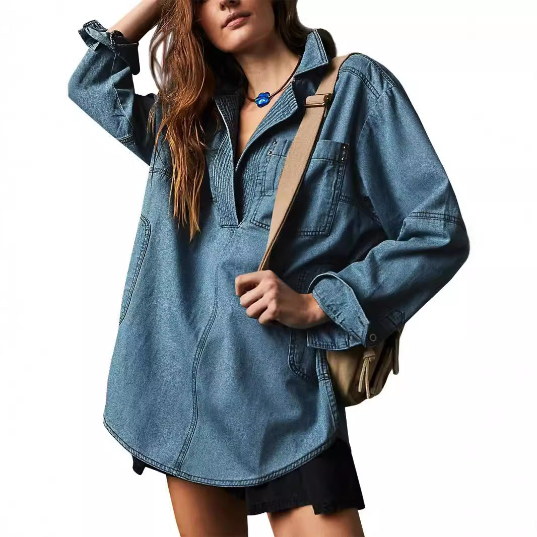 Dame afslappet overshirt lavet af højkvalitets denim med struktureret design Stilla