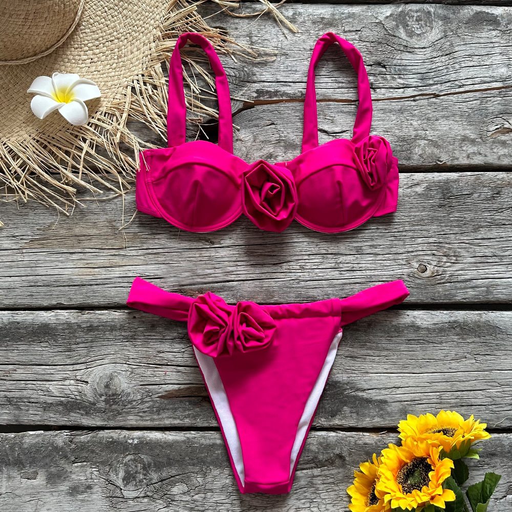 Frau Elegant Rose-Detail Bikini Sæt Stilla