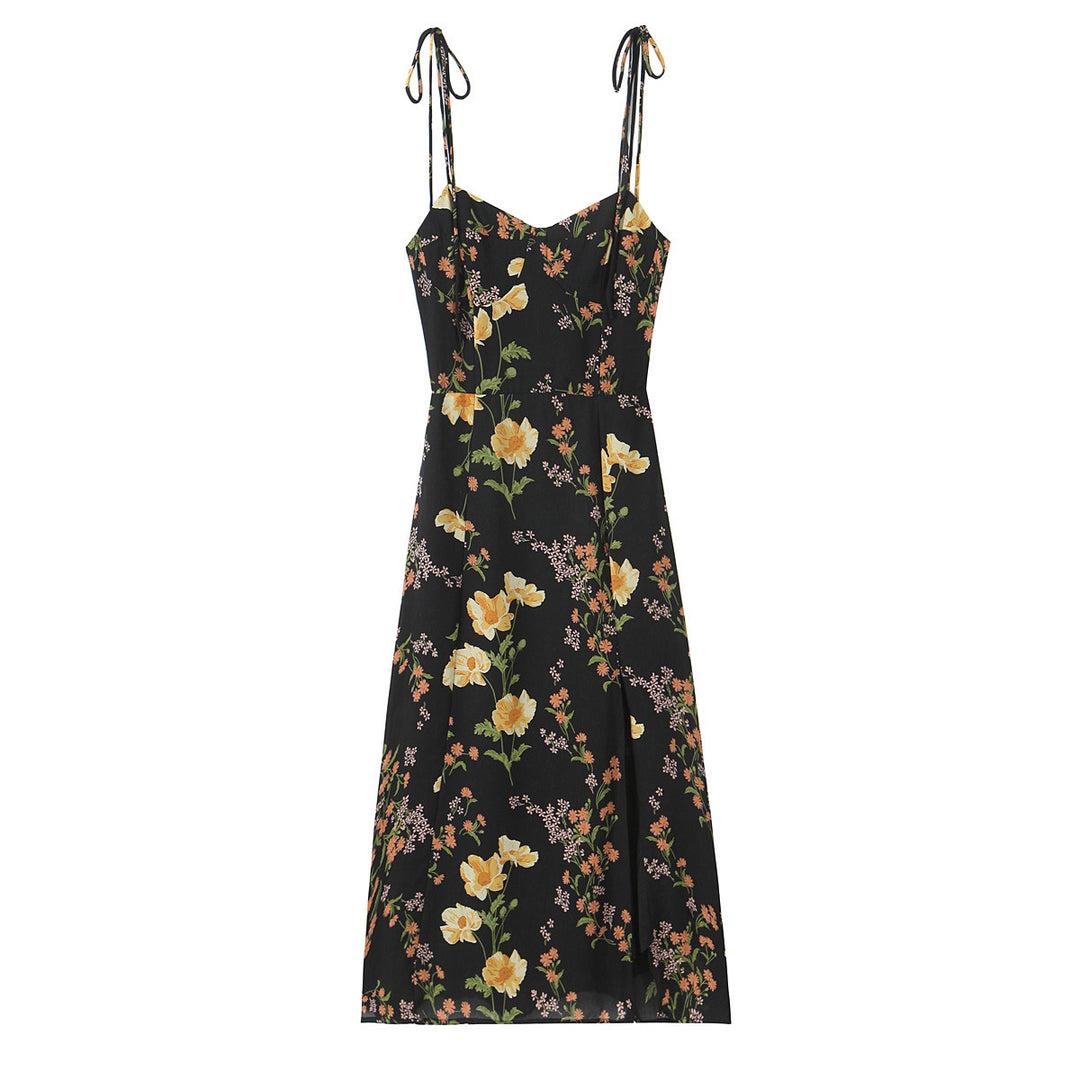 Dame Floral Print Maxi Kjole med justerbare Spaghetti-stropper Stilla