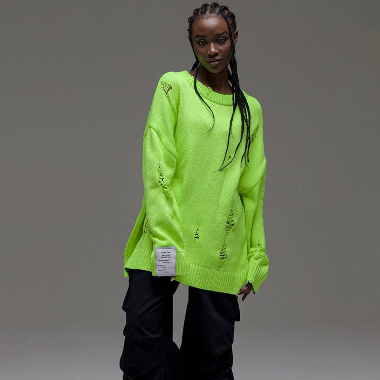 Kvinders chunky strik oversized sweater med slidte detaljer Stilla