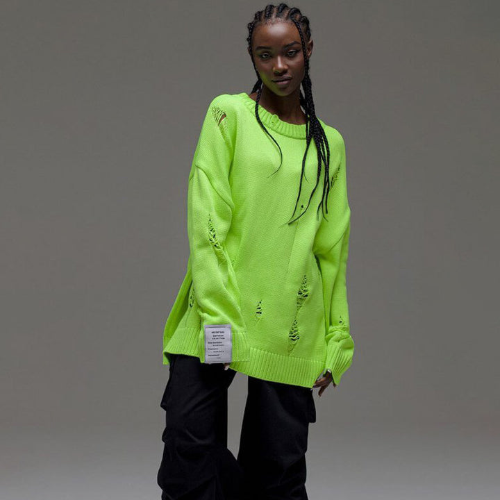 Kvinders chunky strik oversized sweater med slidte detaljer Stilla