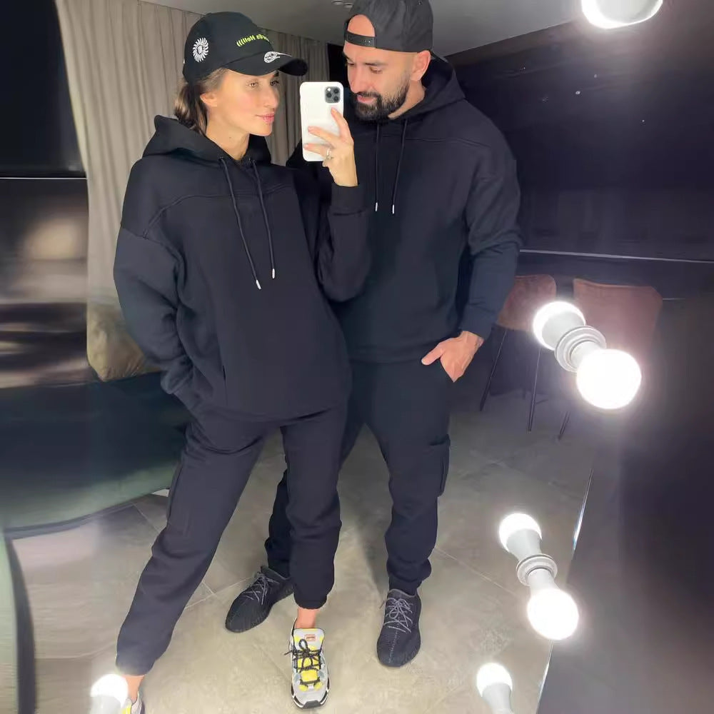 Kvinders afslappede hoodie og jogger sæt med praktiske lommer og snor
