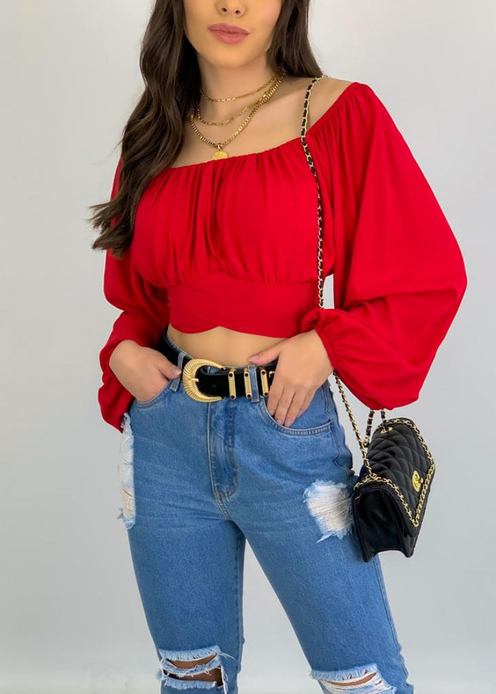 Dame Off-Shoulder Bluse med volantærmer og gummibånd Stilla
