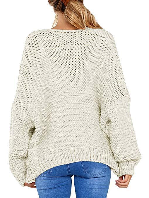 Kvinders chunky strikket cardigan med elegant kabelmønster og løs pasform Stilla