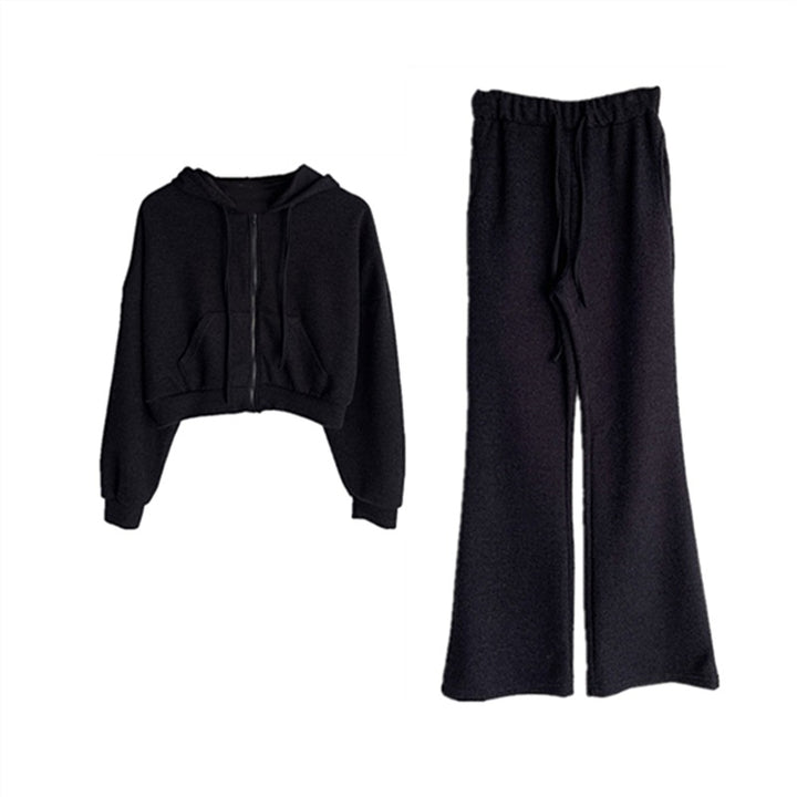 Kvinders afslappede loungewear sæt med crop hoodie og bred ben Stilla