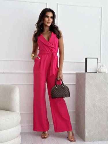 Dame elegant over størrelse jumpsuit med indvikling detalje og taljeret bånd Stilla