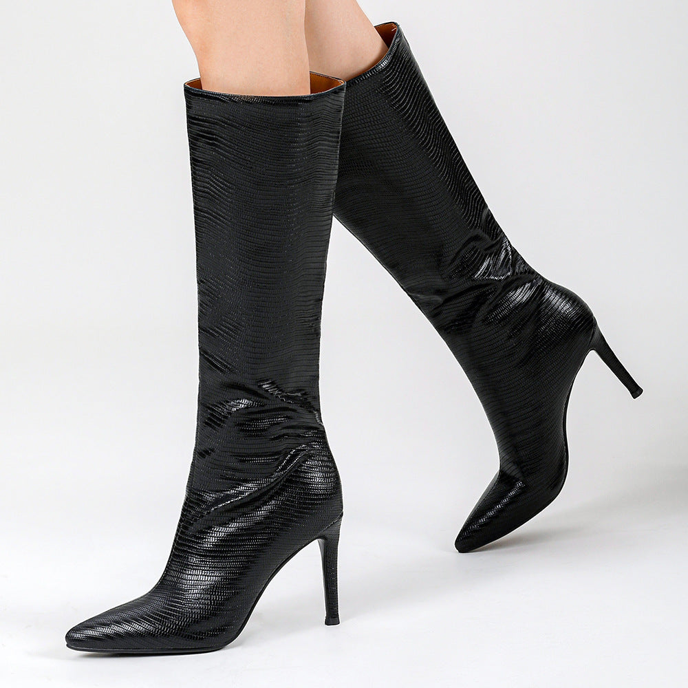 Femme Spids-Tå Slouchy Lårhøj Stiletto Støvler Stilla