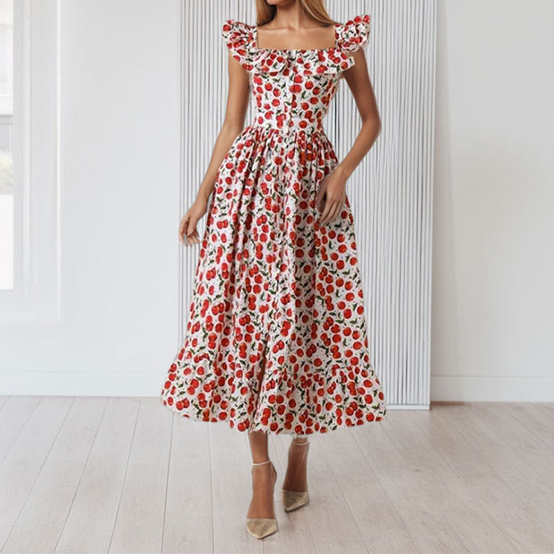 Kvinders maxikjole med volanger og blomsterprint Stilla