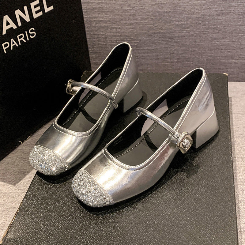 Dame Metallic Strass Kappe Mary Jane Sko Stilla