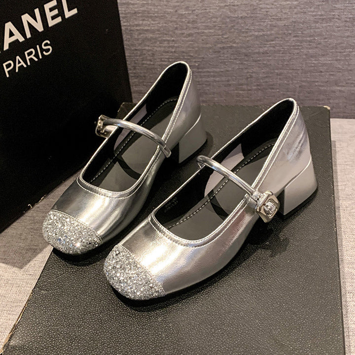 Dame Metallic Strass Kappe Mary Jane Sko Stilla