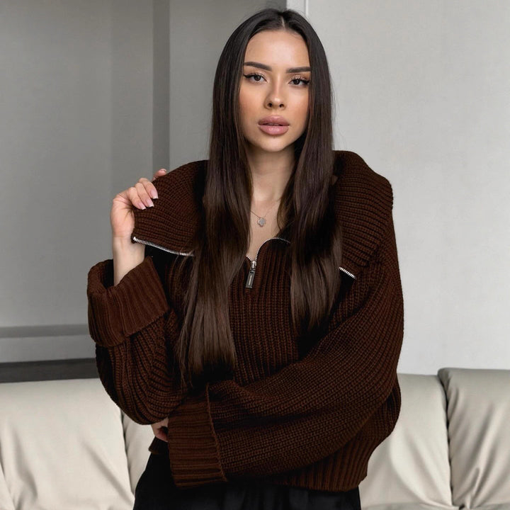 Dame Mode Strikket Sweater med Høj Krave Stilla