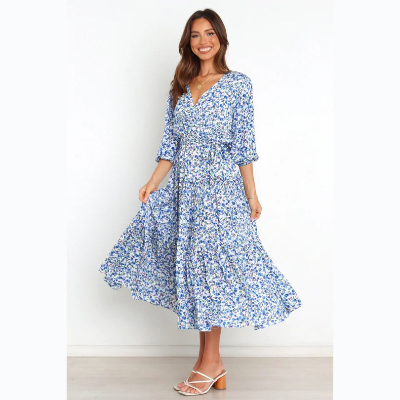 Women's Summer Maxi Dress with Open Décolleté and Floral Pattern Skovae