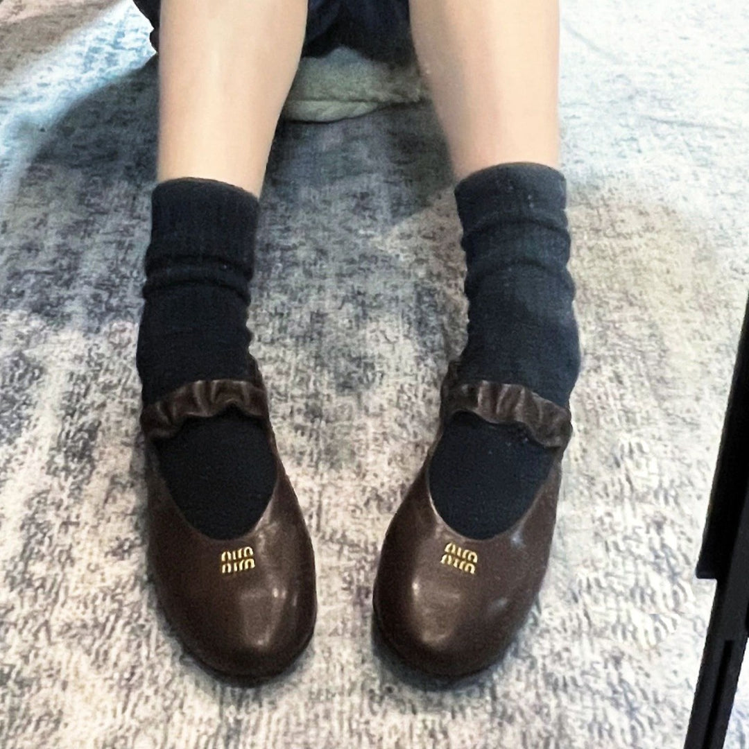 Dame Læder Mary Jane Ballerinas med flæsedetalje på remmene Stilla