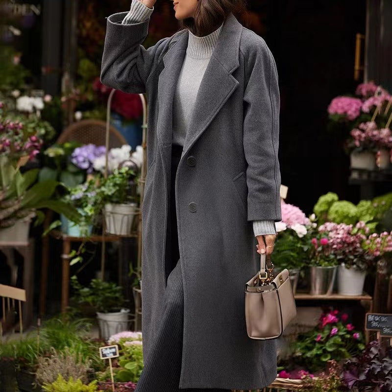 Dame Elegant Uldfrakke i Oversized-snit med dyb revers og praktiske lommer Stilla