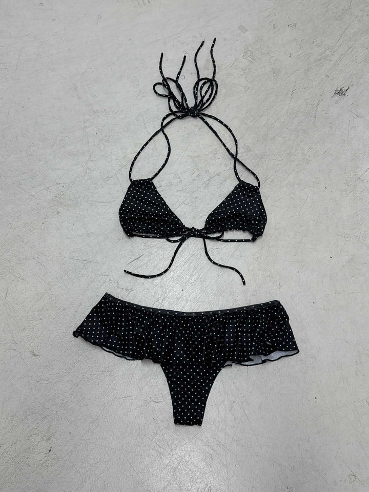 Dame legesy Triangel-Bikini-sæt med flæsekanter og bånd Skovae