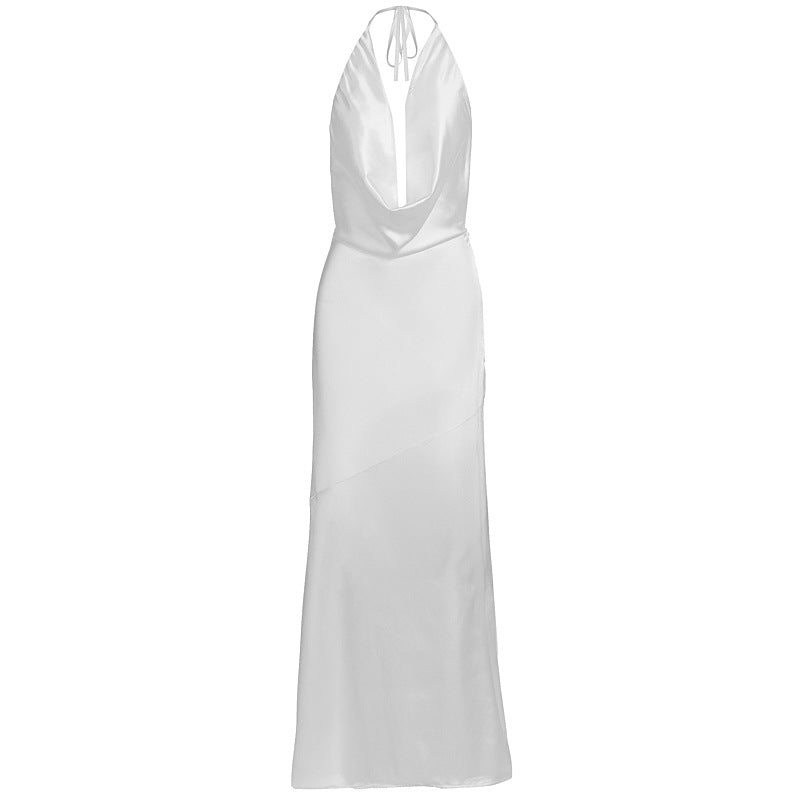 Dame elegant chiffon maxikjole med dyb rygudskæring og raffineret indpakningsdesign Skovae