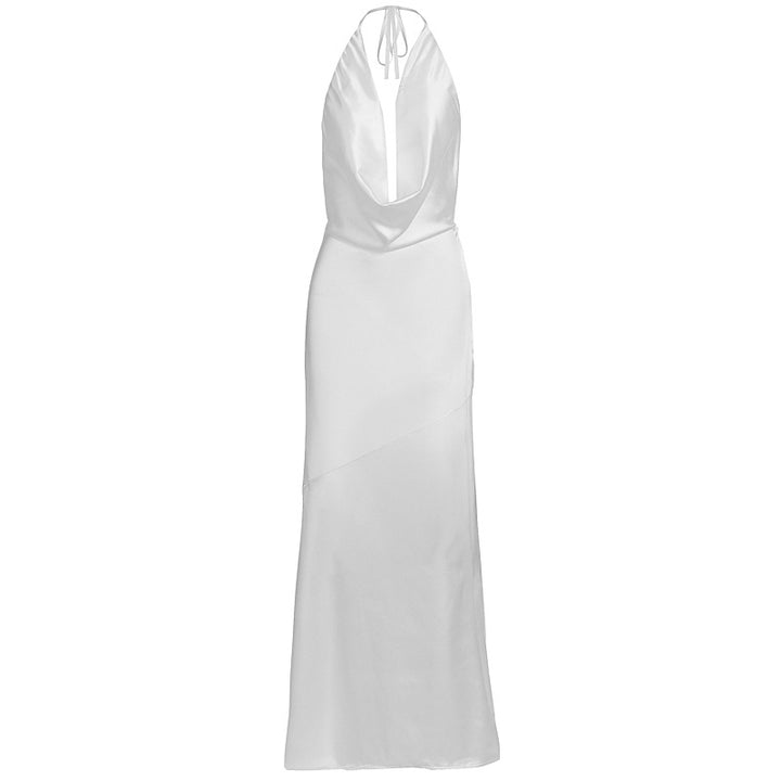 Dame elegant chiffon maxikjole med dyb rygudskæring og raffineret indpakningsdesign Skovae