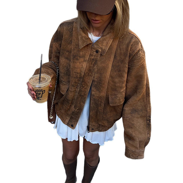 Dame Oversized Suede Jakke med store lommer og afslappet snit Stilla