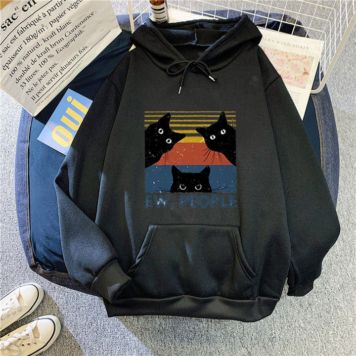 Kvinders hoodie med stilfuld kattemotiv og inspirerende tekst Skovae