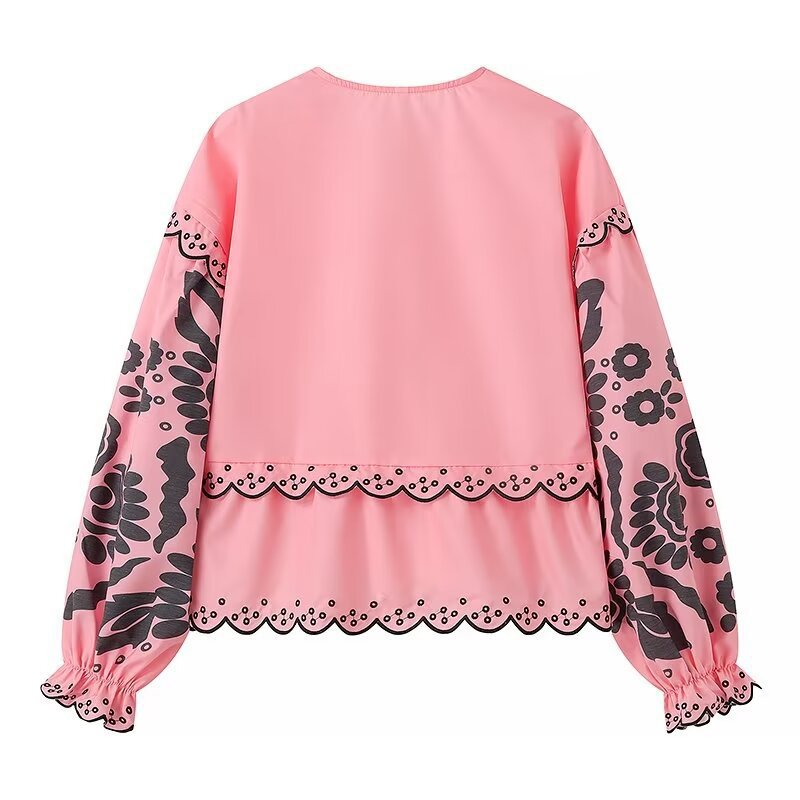 Dame let bluse med blomsterprint og taljebind Stilla