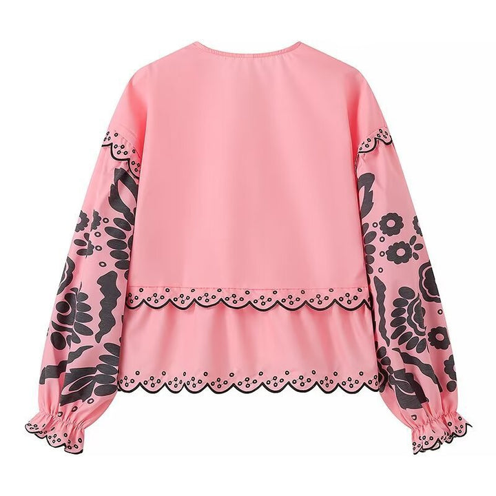Dame let bluse med blomsterprint og taljebind Stilla