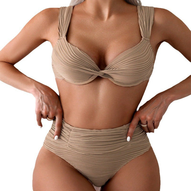 Damer Højskåret Bikini med Rynkedetaljer Skovae