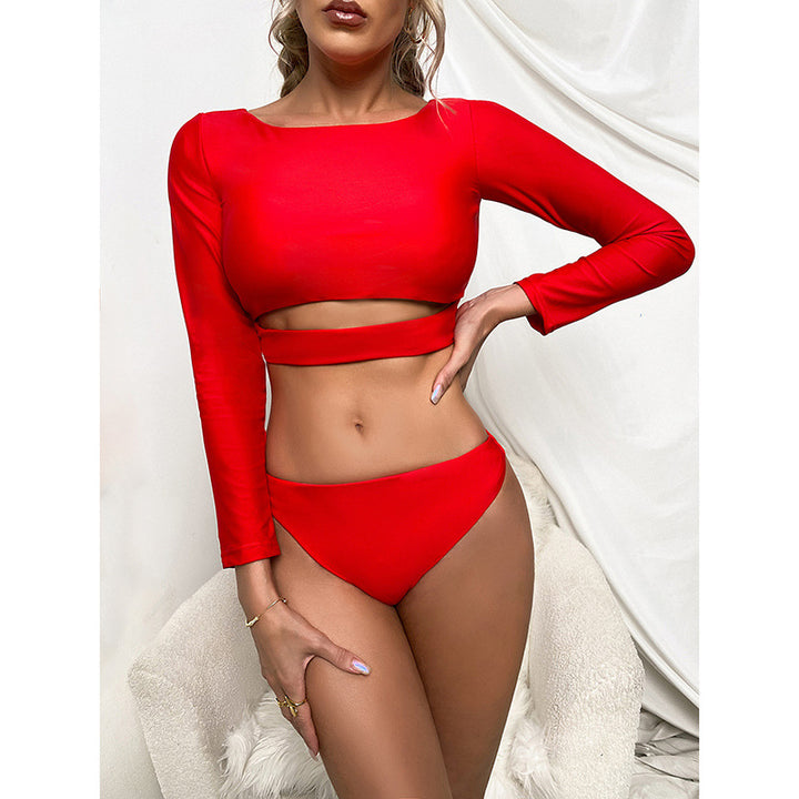 Dame bikinisæt med elegant crop-top-bluse og høj udskæring Stilla