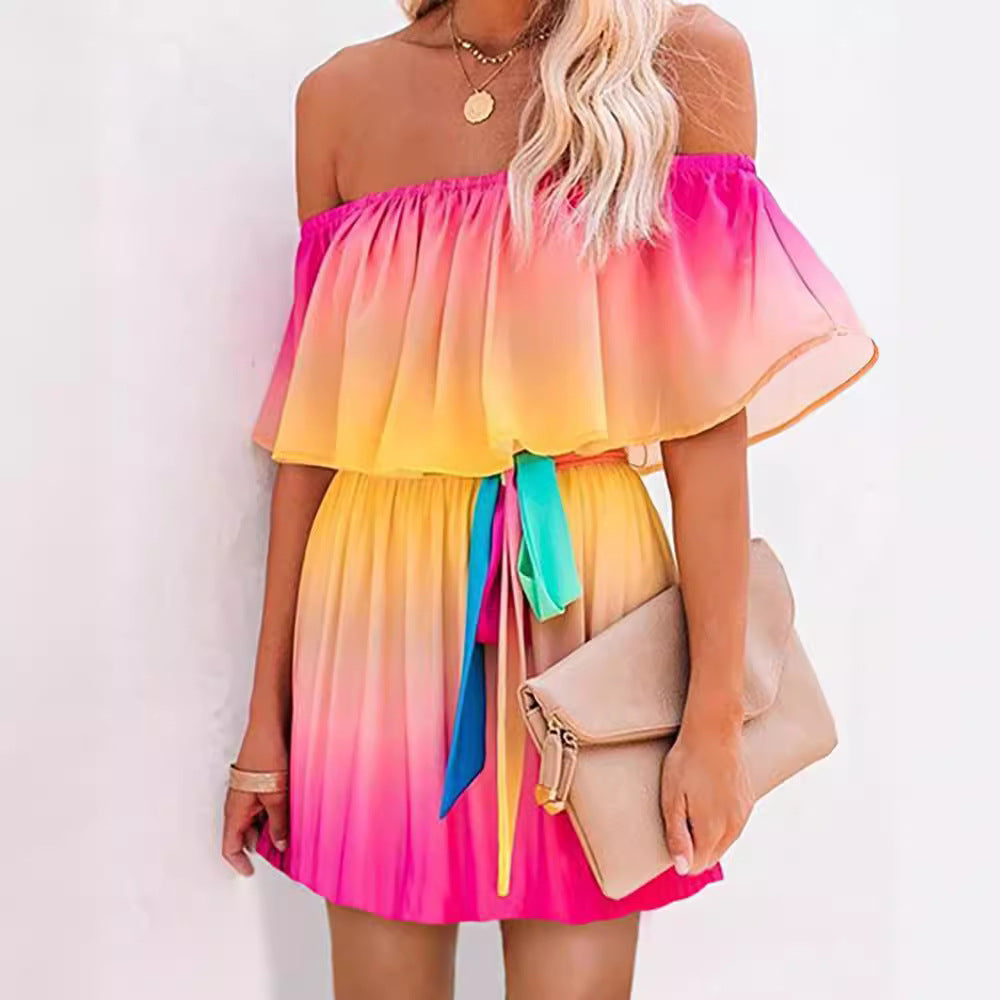 Dame Off-Shoulder Minikjole med farvegradient og taljebælte Stilla