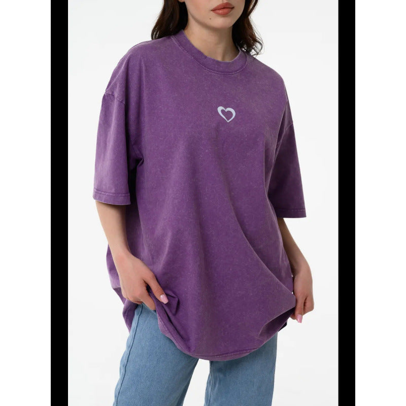 Dame Oversized T-shirt med hjerteformet tryk og afslappet pasform Stilla