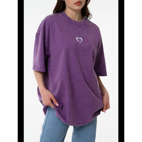 Dame Oversized T-shirt med hjerteformet tryk og afslappet pasform Stilla