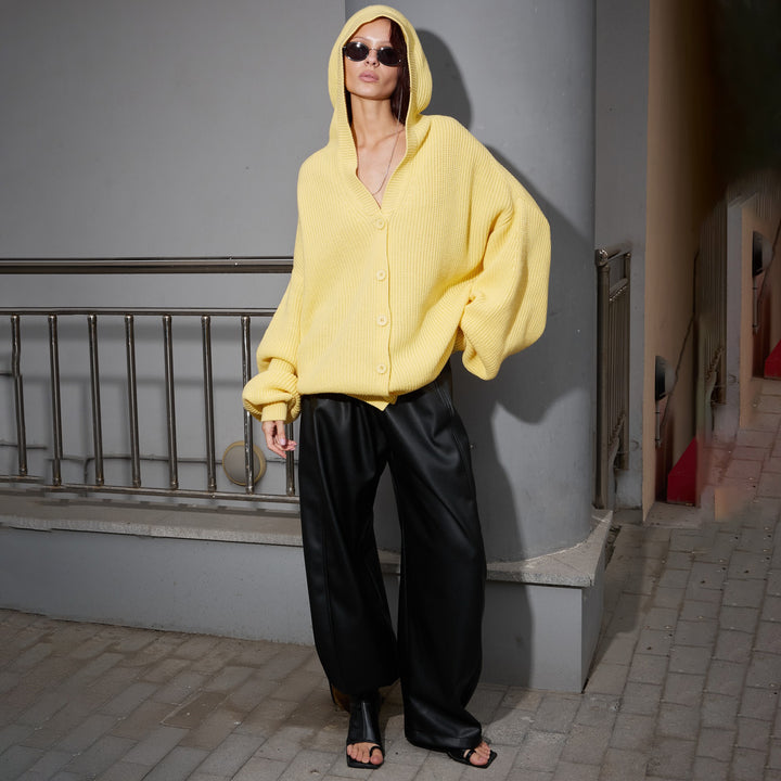 Kvindernes Oversized Cardigan med Hætte og Knapdetaljer Stilla
