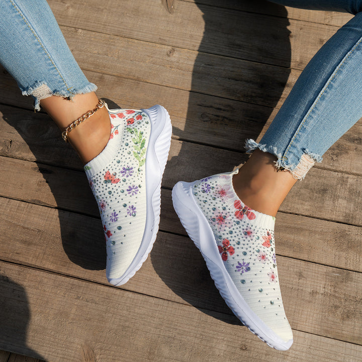 Dame Slip-On Sneakers med blomsterdesign og elastisk overmateriale Stilla
