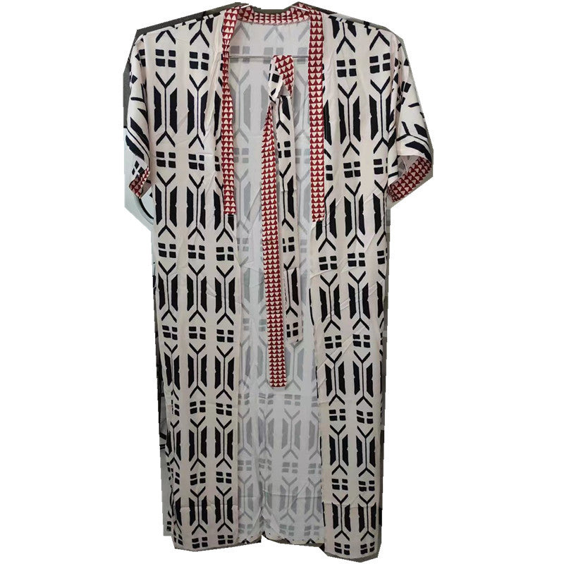 Dame trendy kaftan med kunstnerisk geometrisk mønster Stilla