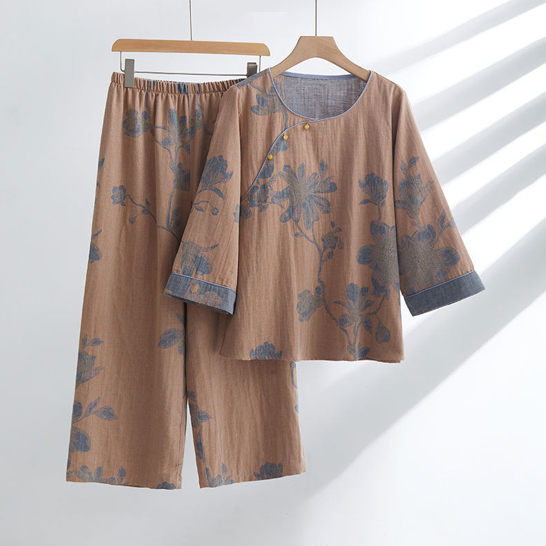 Dame natkjole sæt med elegante blomsterprint og åndbare egenskaber Stilla