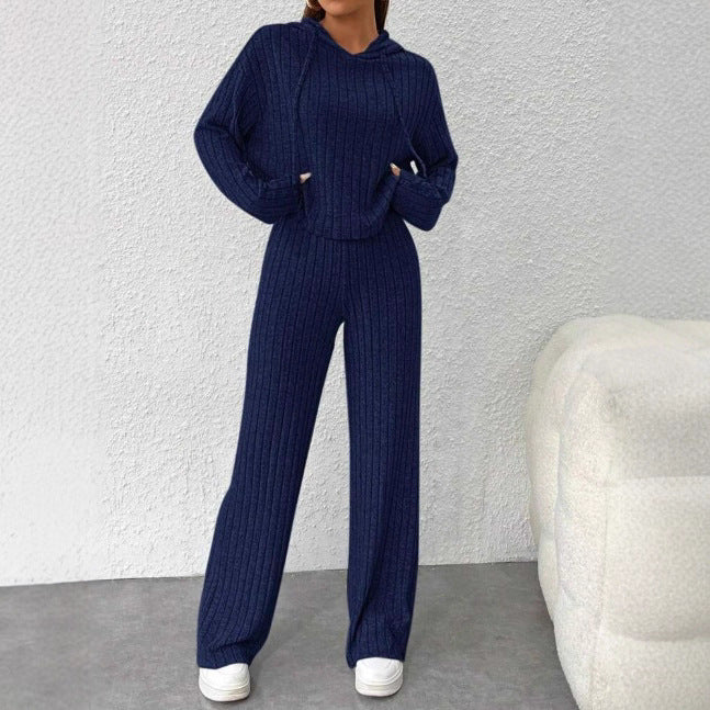 Dame Blødt Strik-Loungewear-Sæt med bredt bånd og ribbet design Stilla