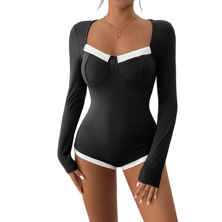 Dame Langærmet Rib Bodysuit med Kontrastdetaljer Stilla