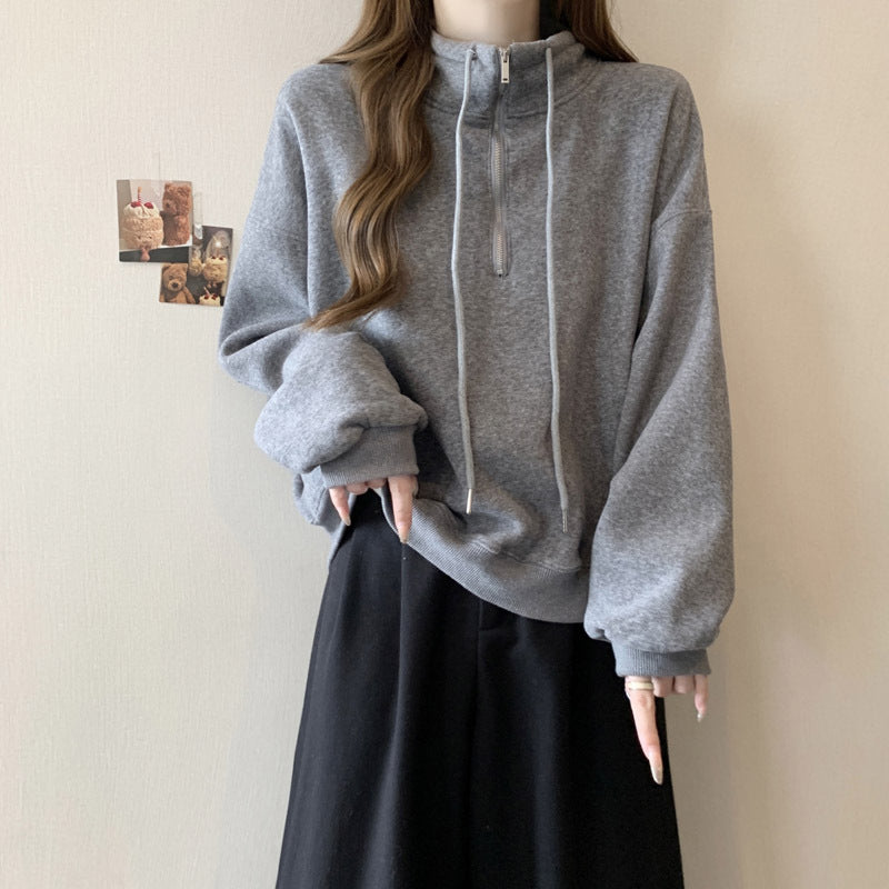 Femme Zip-Up Fleece Pullover Sweatshirt Stilla