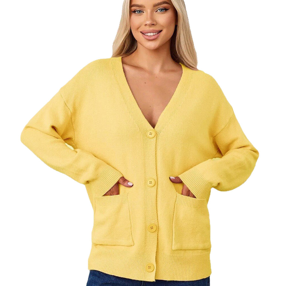 Kvinders chunky strik cardigan med dyb V-hals og praktiske lommer Stilla