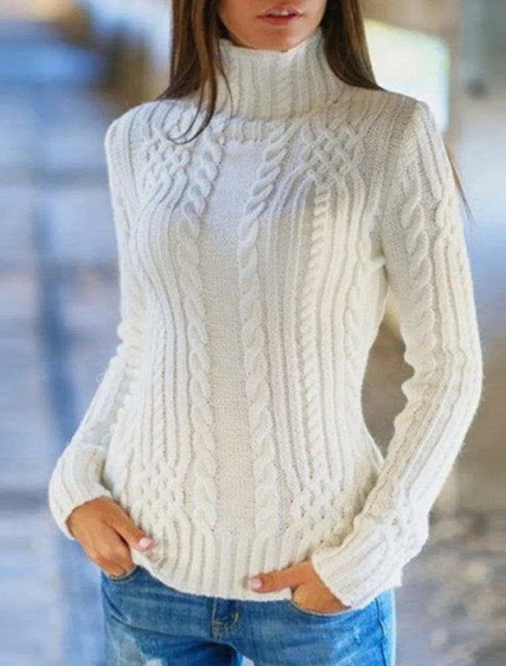 Dame rullekrave sweater med fletmønster og behagelig pasform Stilla