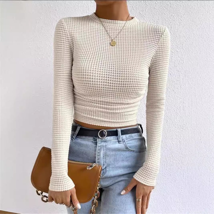Damer moderigtigt Cropped Langærmet T-Shirt med Ribstruktur Stilla