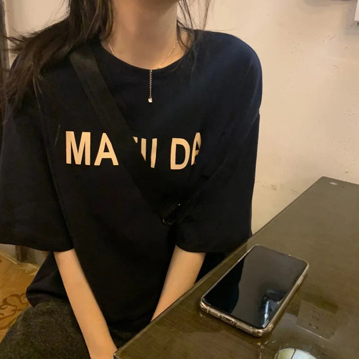Kvindernes Behagelige T-Shirt med iøjnefaldende Bogstaver Stilla