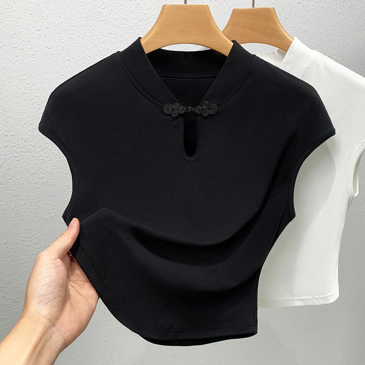 Dame elegant og stilfuld T-shirt med krave Stilla