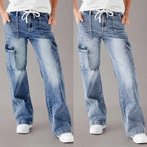 Dame Cargo Jeans med bredt ben og praktiske lommer Stilla