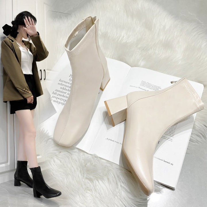 Dame Ankle Boots med spids tåområde og komfortabel blokhæl Stilla