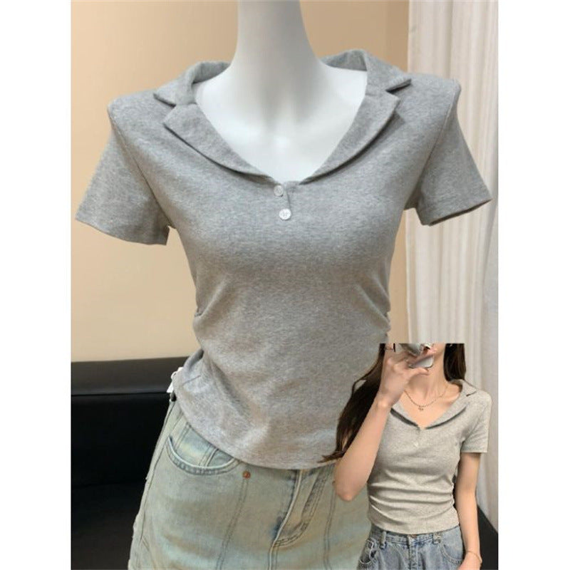 Femme Cropped Polo T-Shirt med stilfuld krave Stilla