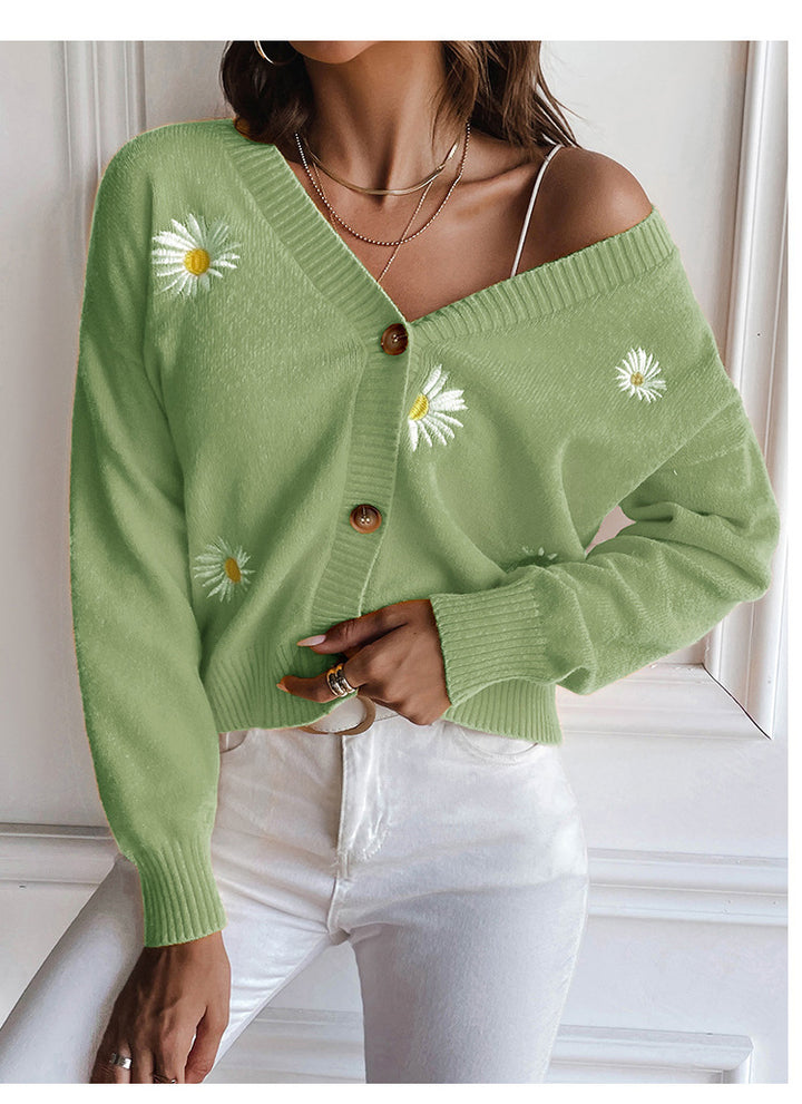 Dame Casual Strikjakke med florale Broderimotiver Stilla