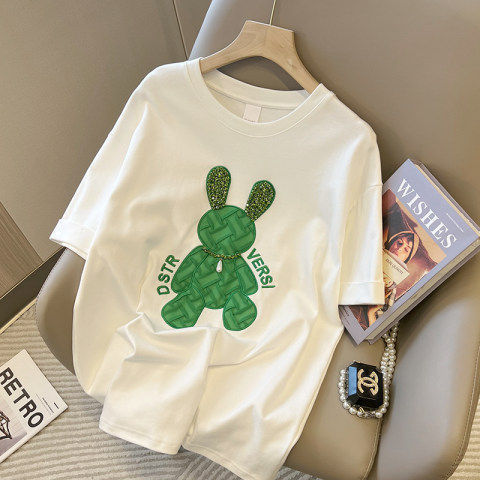 Dame T-shirt med glamorøst bjørnemotiv og fine glimmer-applikationer Stilla