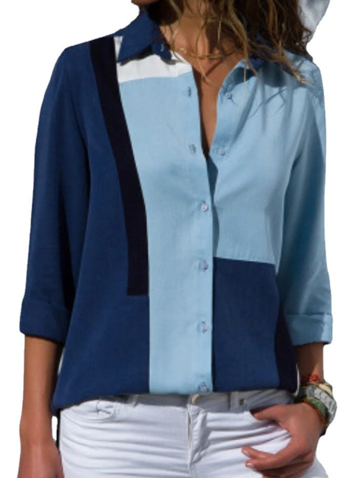 Dame bluse top med florale detaljer og elegant krave Stilla