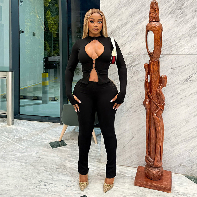 Dame Cut-Out Jumpsuit med elegant ståkrave og tætsiddende pasform Skovae